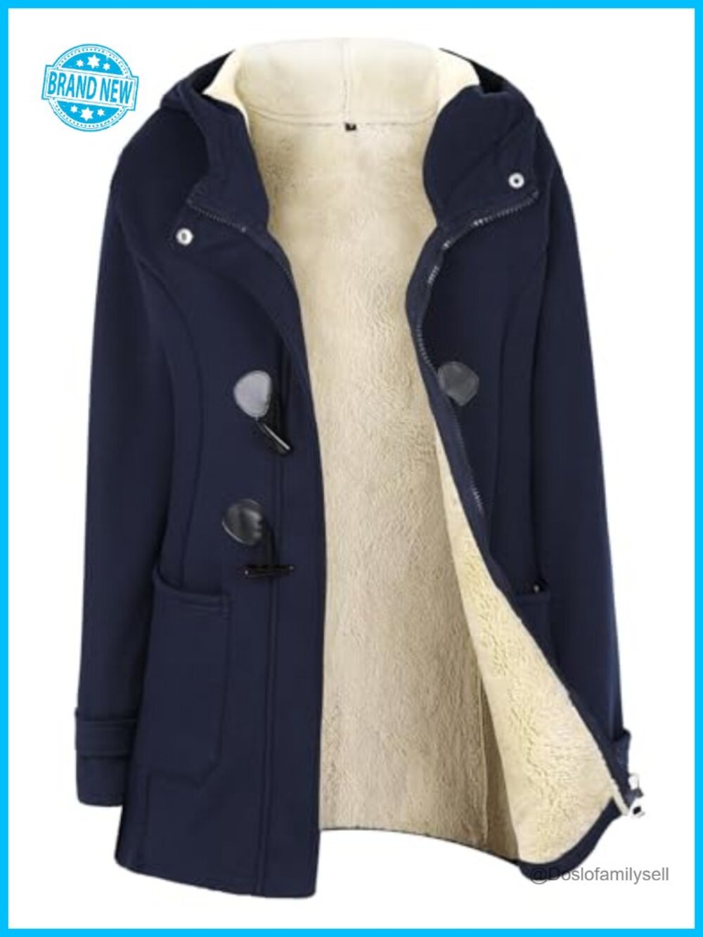 Sherpa Lined Duffle Toggle Coat Hooded Fleece Zip Up Winter Jacket Women